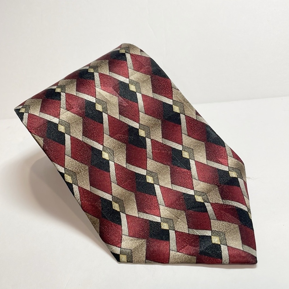 Vintage Palatina Mens Imported‎ Silk Tie Necktie Geometric Jacquard Print